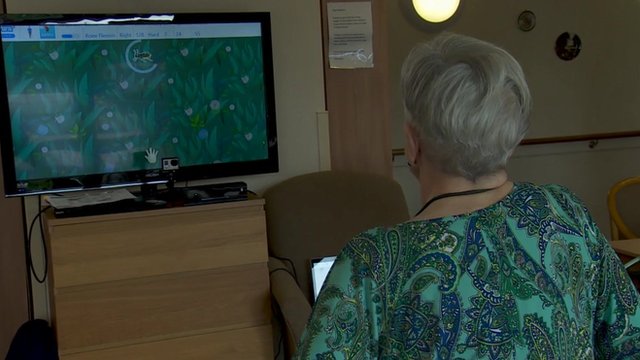 Elderly woman playing a computer game