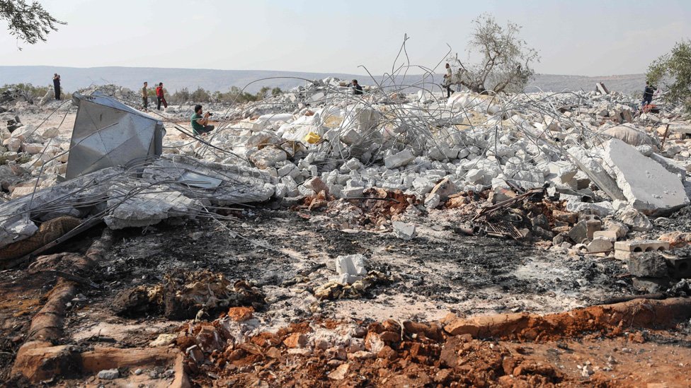 Rubble of building destroyed during US raid near the Syrian village of Barisha (27 October 2019)