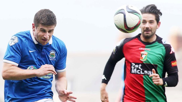 Match action from Linfield against Glentoran at Windsor Park