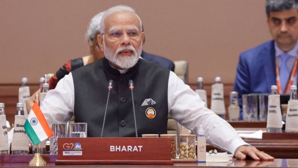 印度總理莫迪在新德里舉行的G20領導人峰會第一次會議上發表講話。