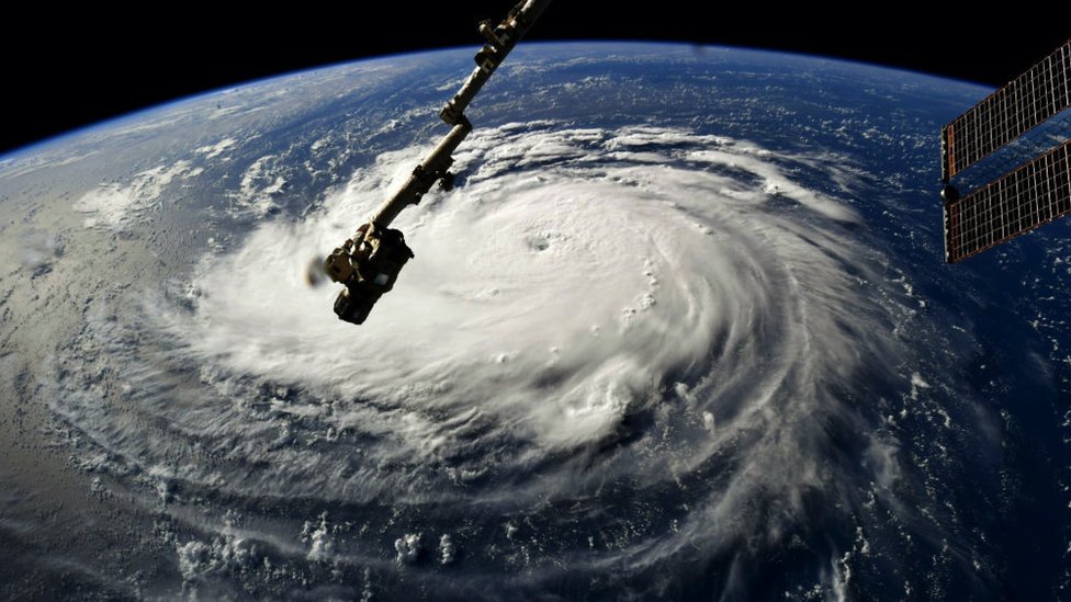 Hurricane Florence forming over the USA, observed from a satellite.