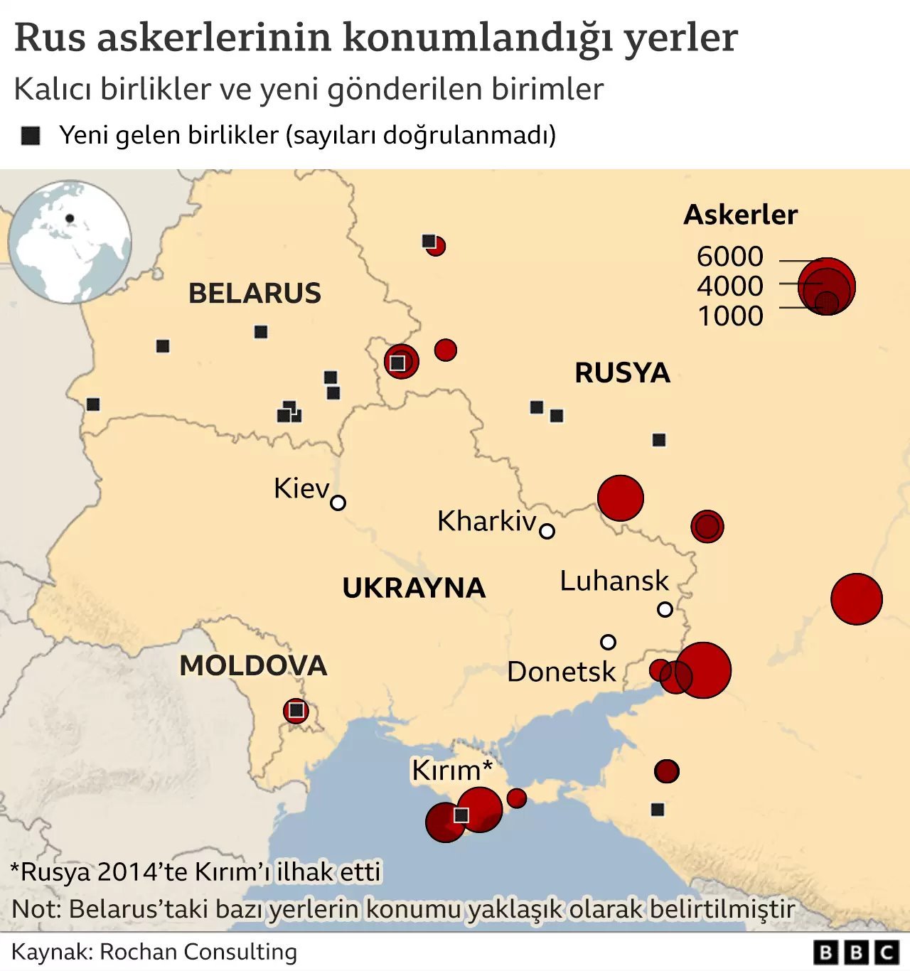 Rus askerlerinin sınırda konumlandığı yeri gösteren harita