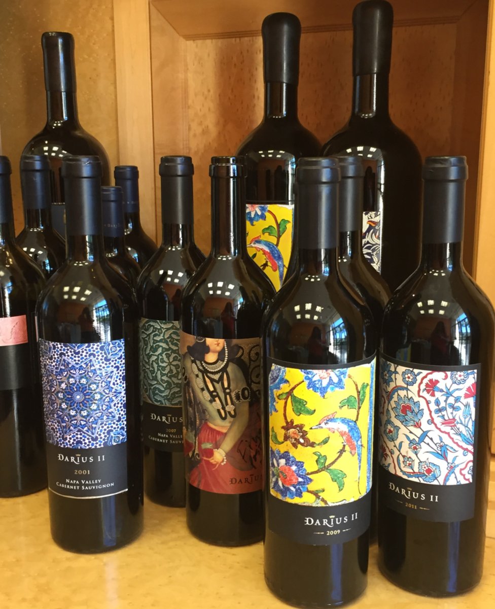 Bottles of Shiraz with ancient Persian designs