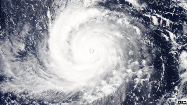 A handout image dated 04 August 2015 and made available by NASA showing a visible-light image of super typhoon Soudelor, west of Mariana Islands,
