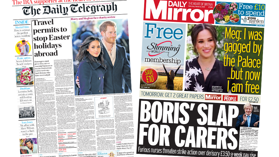 The Daily Telegraph and the Daily Mirror front pages 6 March 2021