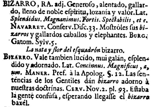 Bizarro en el diccionario de 1726 del Nuevo tesoro lexicográfico de la lengua española (NTLLE)