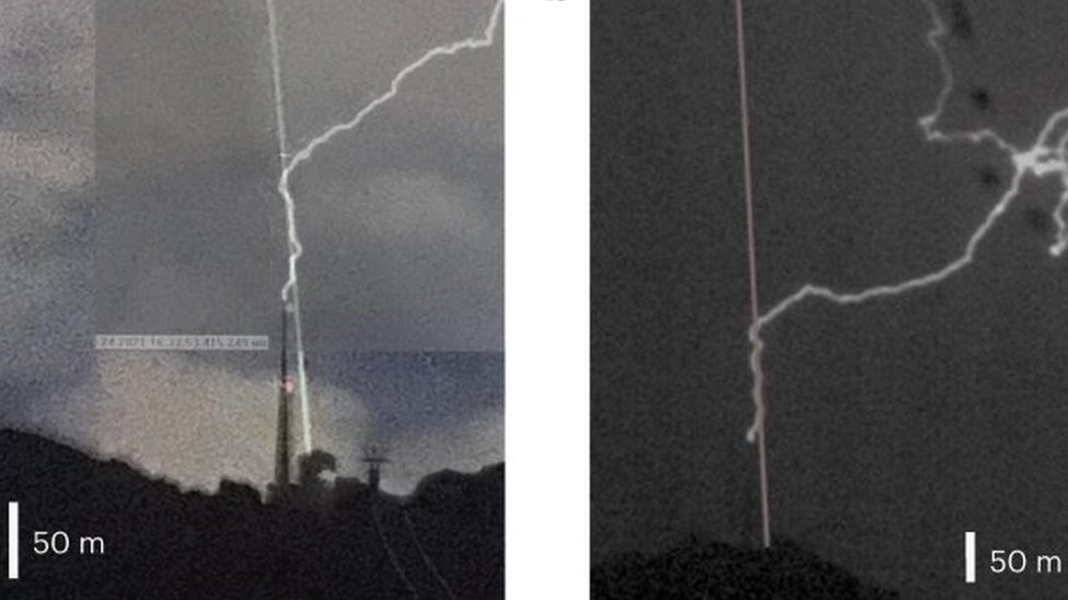 Images showing the lightning deflection experiment