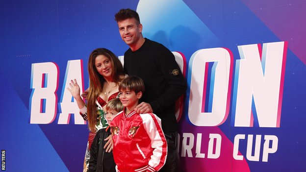 Gerard Pique, his wife Shakira and their children at the Balloon World Cup