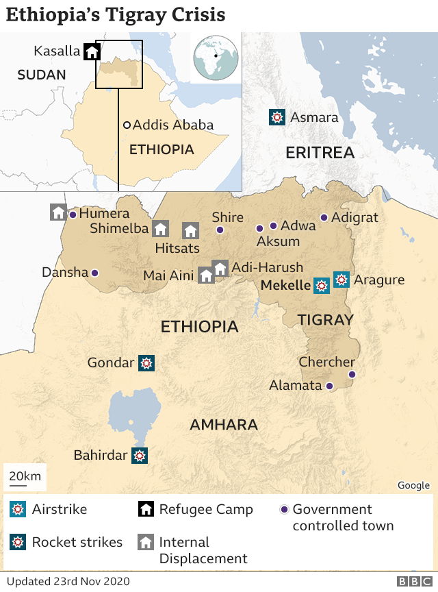 Ethiopia S Tigray Crisis Pm Declares Assault On Regional Capital Mekelle Bbc News