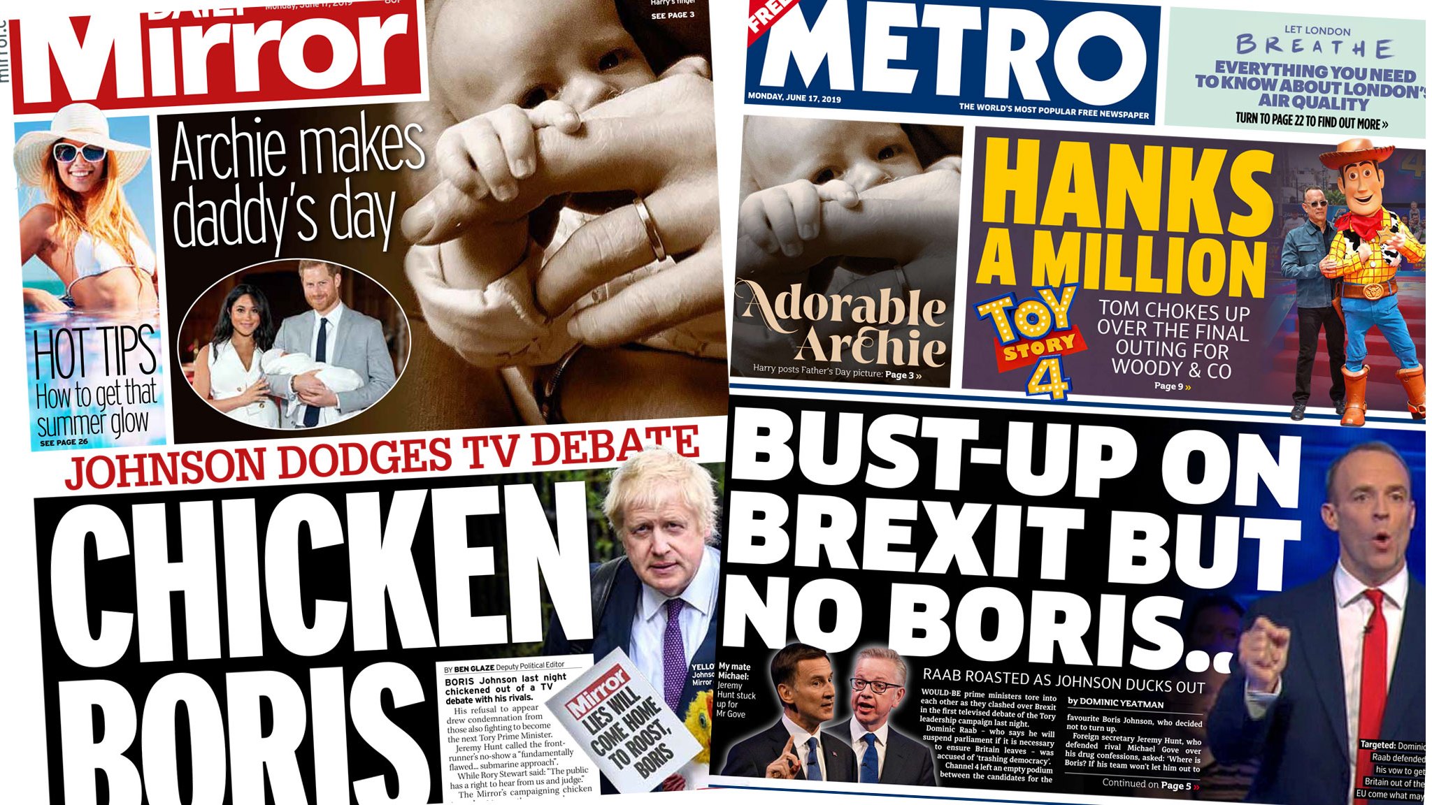 Первые страницы Daily Mirror и Metro