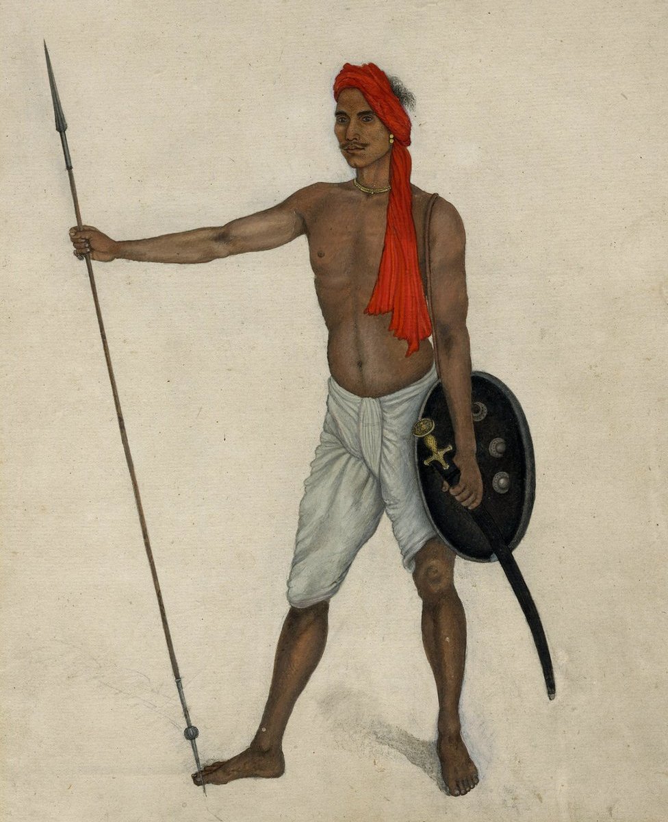 Индийский солдат с копьем. Автор Гулам Али Хан, 1815-186 гг.