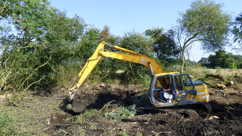 Farmland pond in Norfolk being restored