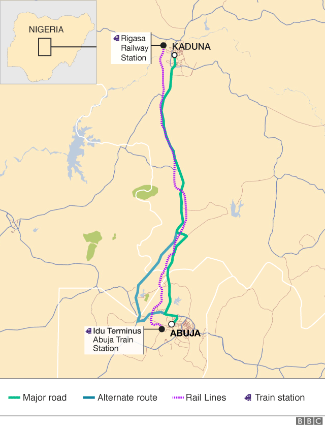 Карта маршрутов между Абуджей и Кадуной