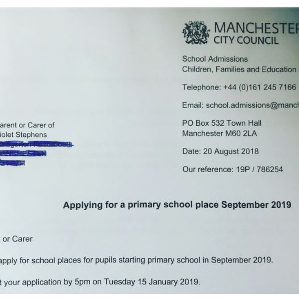 Dead children sent school admissions letter in Manchester - BBC News