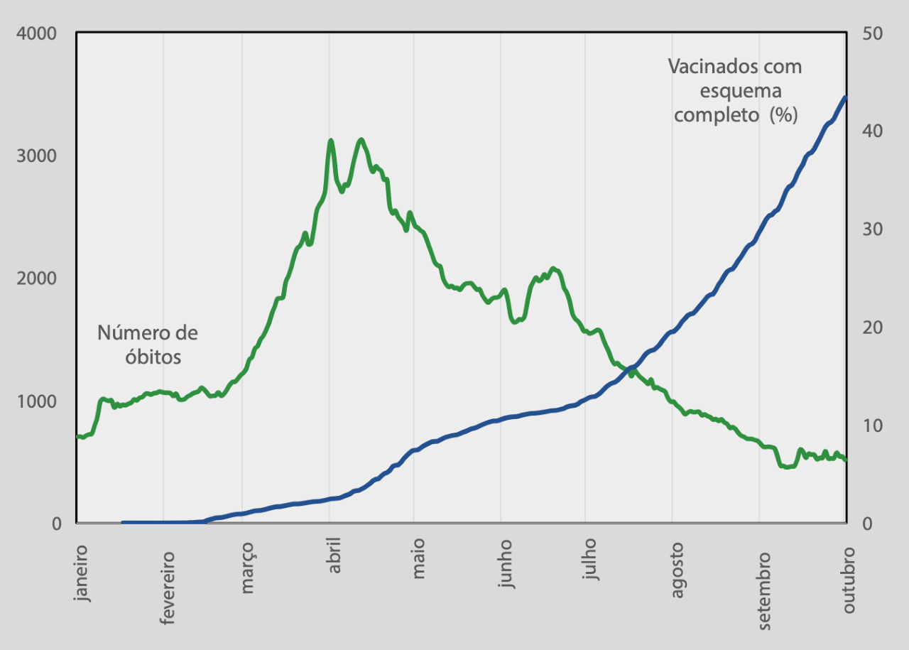 Gráficos de mortes versus vacinação no Brasil