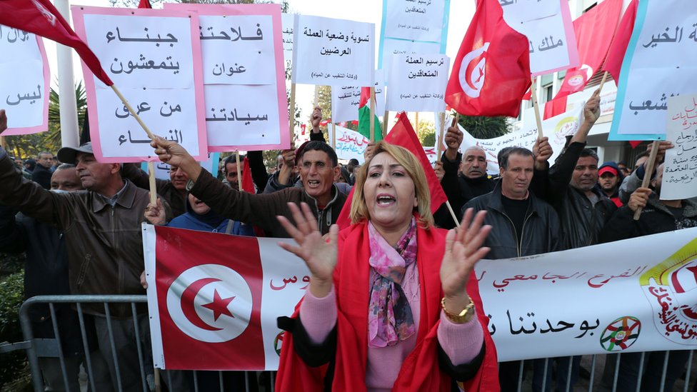 صورة أرشيفية لمظاهرة احتجاج عمالية في تونس