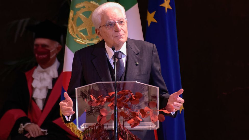 Sergio Mattarella delivering a speech
