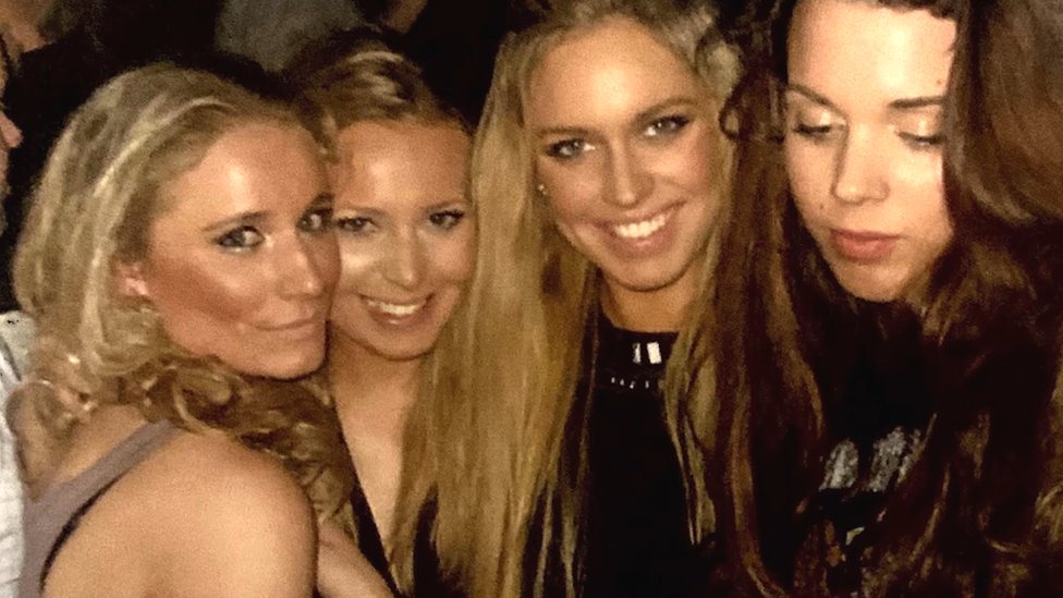 Martine, Cecilie and Nina in Maddox night club on the night she died (far left to right)