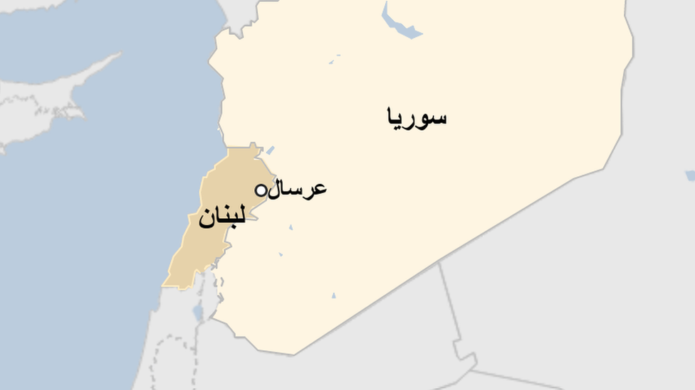 خريطة تظهر بلدة عرسال الحدودية بين لبنان وسوريا