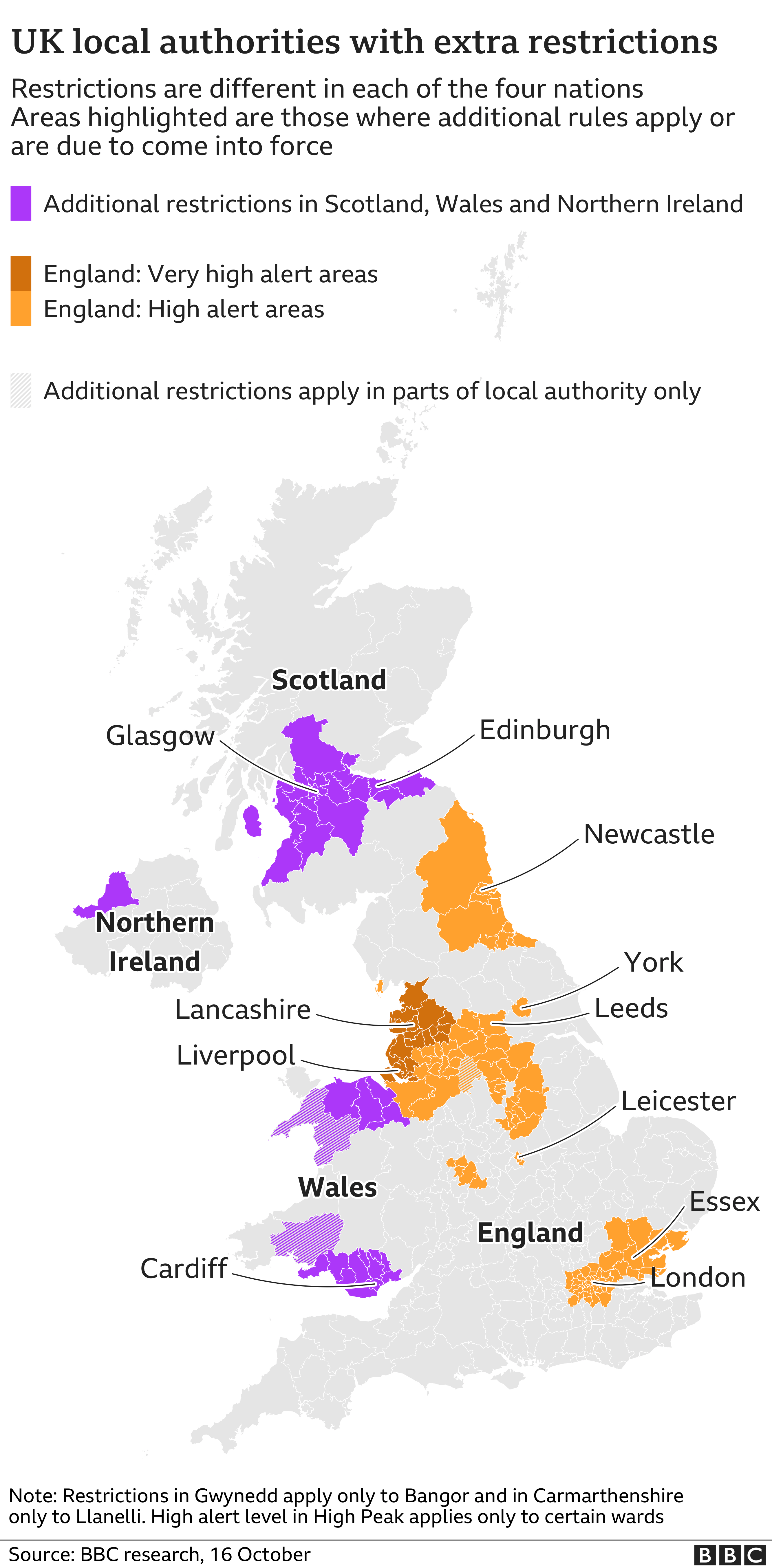 Map showing areas with extra local restrictions