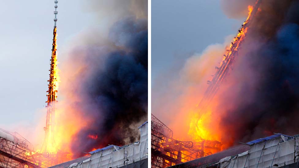 Historic Copenhagen stock exchange in Denmark goes up in flames
