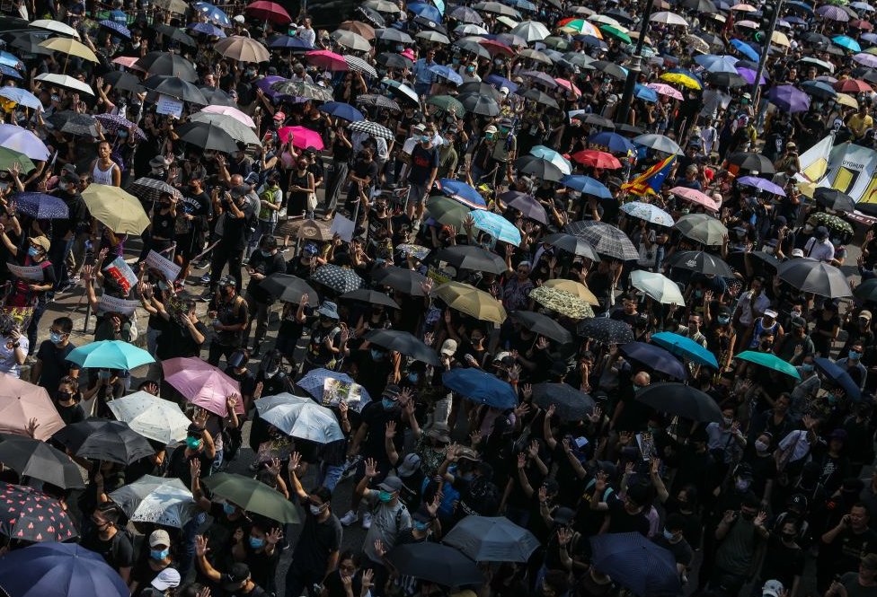 Proesters with umbrellas in Hong Kong