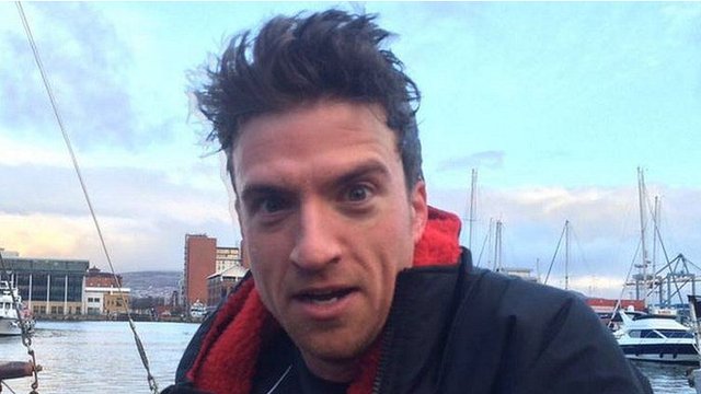 Radio 1 presenter Greg James completed the first of his five triathlons in Belfast on Monday