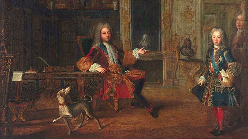 El regente, aquí con el niño rey, convirtió a Law en el segundo hombre más poderoso de Francia. Regente de Francia, con el niño rey.