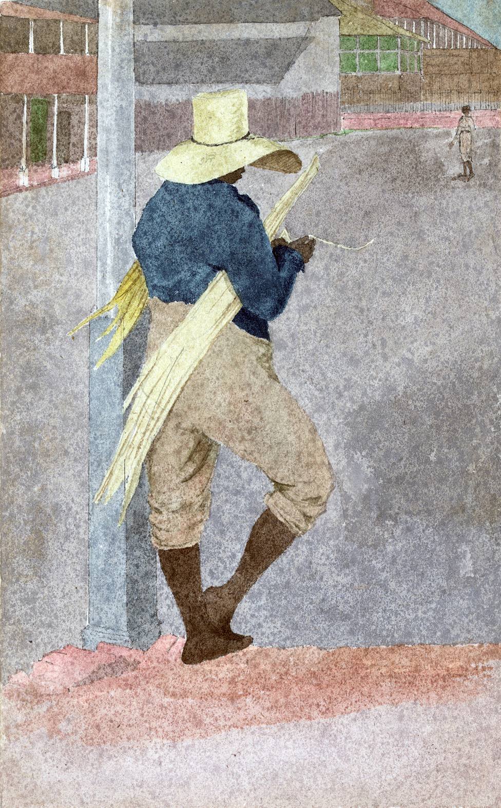Esclavo pelando caña en Jamaica, pintado por el artista inglés William Berryman, entre 1808-1816