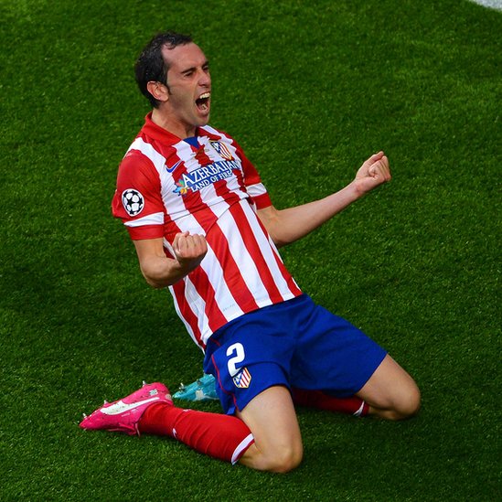 Godín anotó en la final de Lisboa, pero no pudo evitar la derrota el Atlético de Madrid. Godín celebra su gol en Lisboa