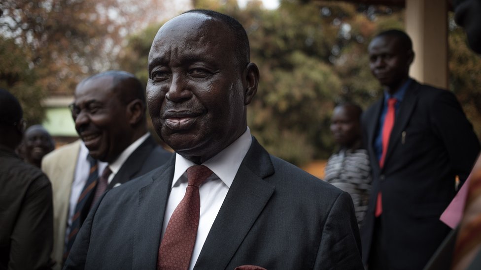 Former Central African Republic President Francois Bozize arrives prior his first press conference since his return at the Kwa Na Kwa headquarters in Bangui, Central African Republic (CAR), on January, 27, 2020