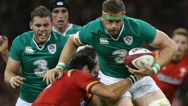 Ireland captain Jamie Heaslip charges forward against Wales