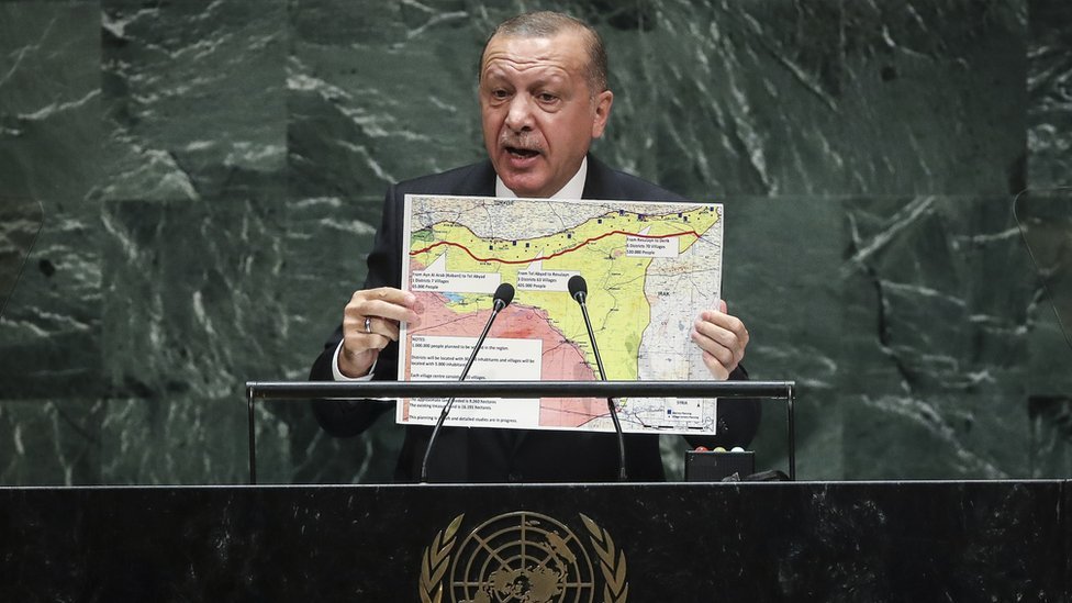 El presidente turco hablando en la sede de las Naciones Unidas en Nueva York.