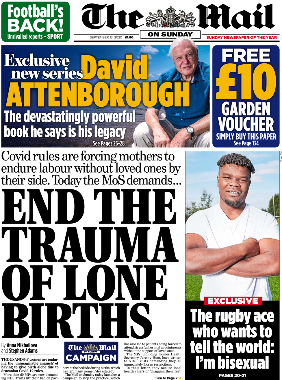 The Mail on Sunday front page 13 September
