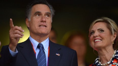Mitt Romney and his wife Ann at the opening ceremony of 2012 Olympic Games in London on 27 July 2012