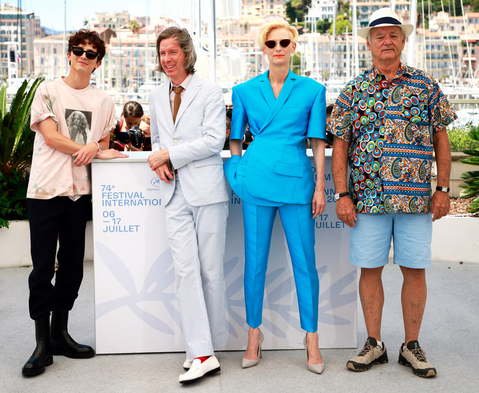 Photocall for The French Dispatch with director Wes Anderson and cast members Timothee Chalamet, Tilda Swinton and Bill Murray