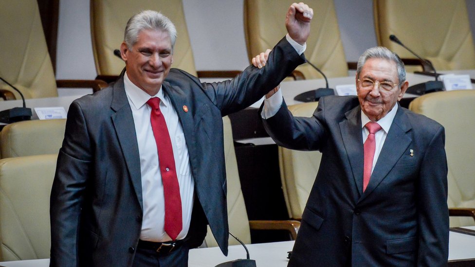 President Miguel Díaz-Canel (left) and Raúl Castro