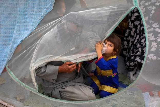 許多人在喀布爾公園簡易的帆布帳篷中睡眠過夜