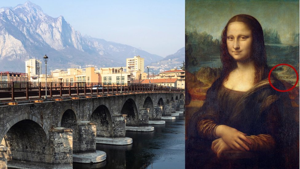 Slika mosta Azone Viskonti preko reke Ada na jezeru Komo u gradu Leku u Italiji