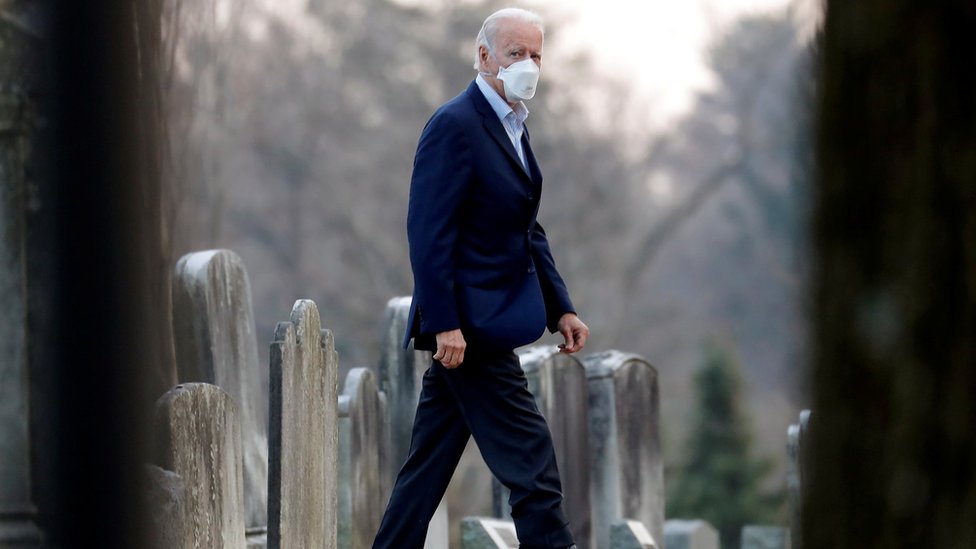 .S. President-elect Joe Biden walks to attend a church service at Saint Joseph on the Brandywine Roman Catholic Church in Wilmington, Delaware, U.S., December 12, 2020