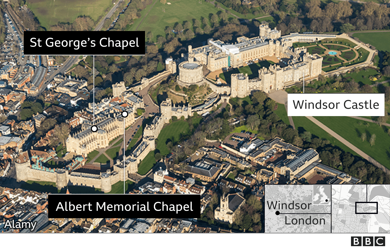 Aerial image of Windsor showing the castle and chapels