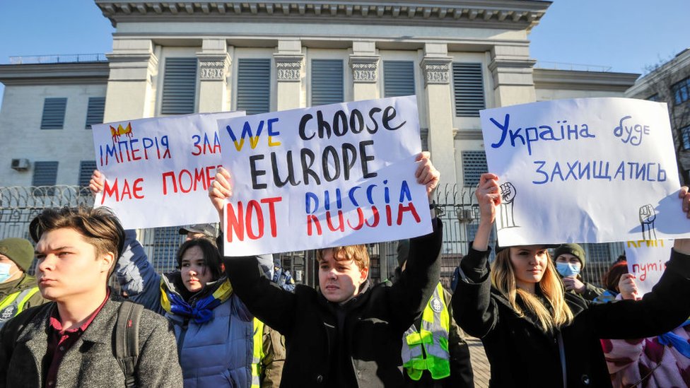 Manifestación en Ucrania en contra de Rusia el pasado 21 de febrero.