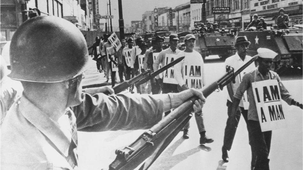 Memphis fue escenario de numerosas protestas por los derechos civiles en los años 60. Marcha por los derechos civiles en Memphis, años 60