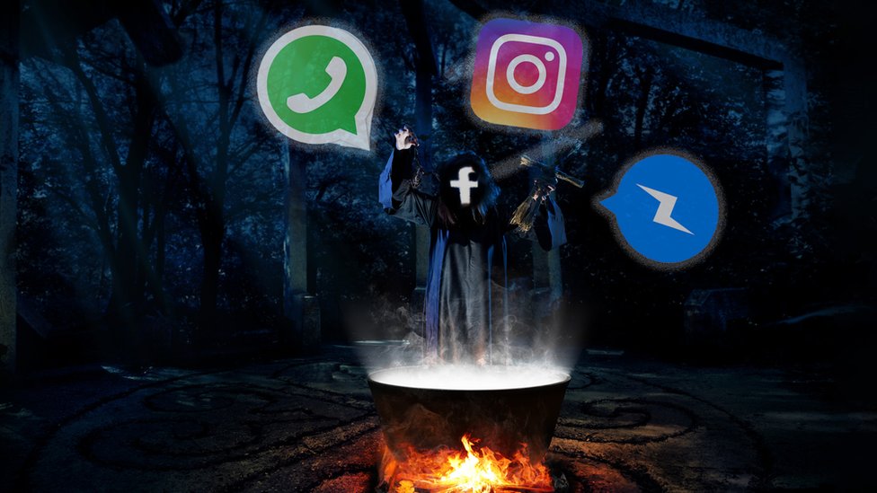 Facebook apps being mixed together over a cauldron