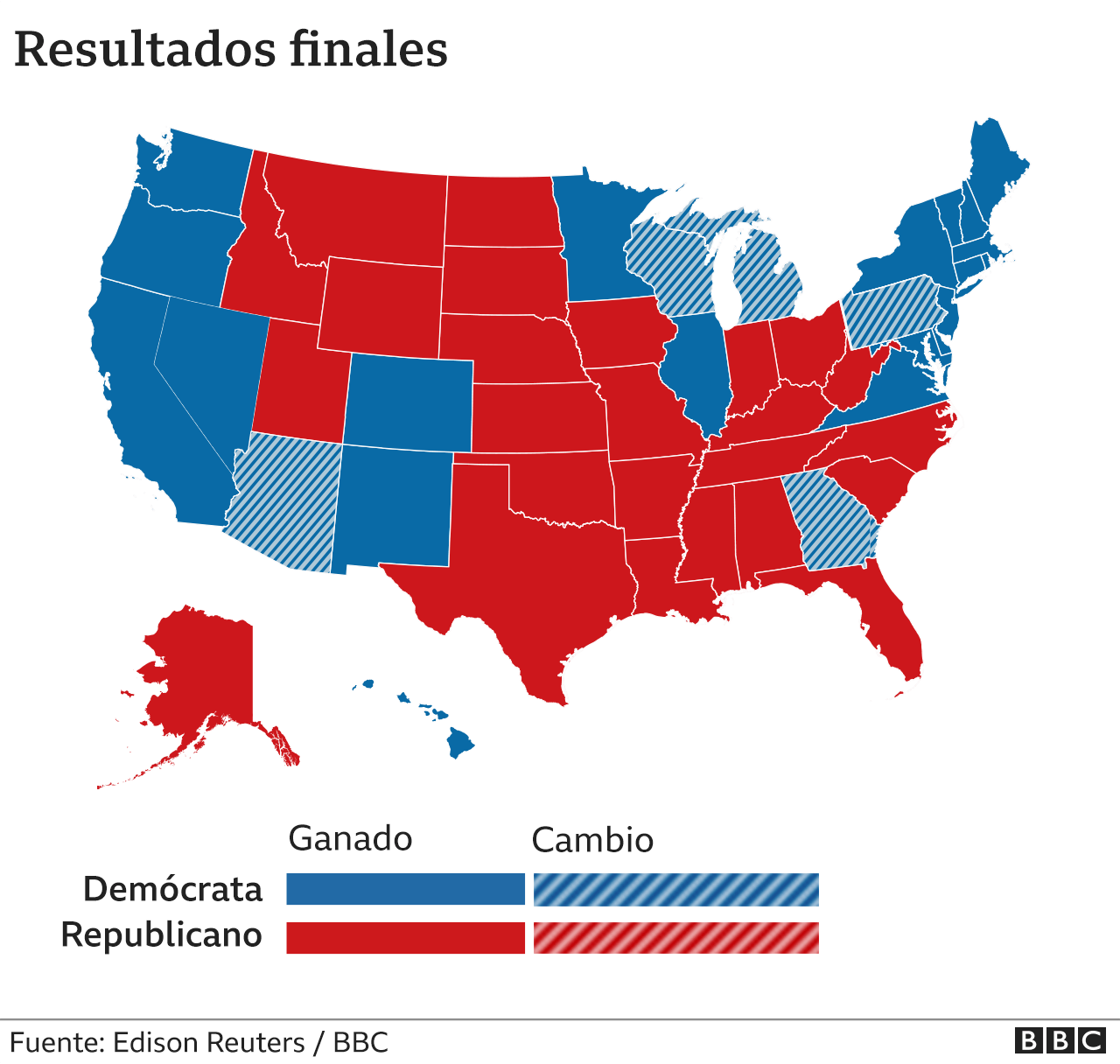 Elecciones en Estados Unidos el mapa que muestra los resultados de las