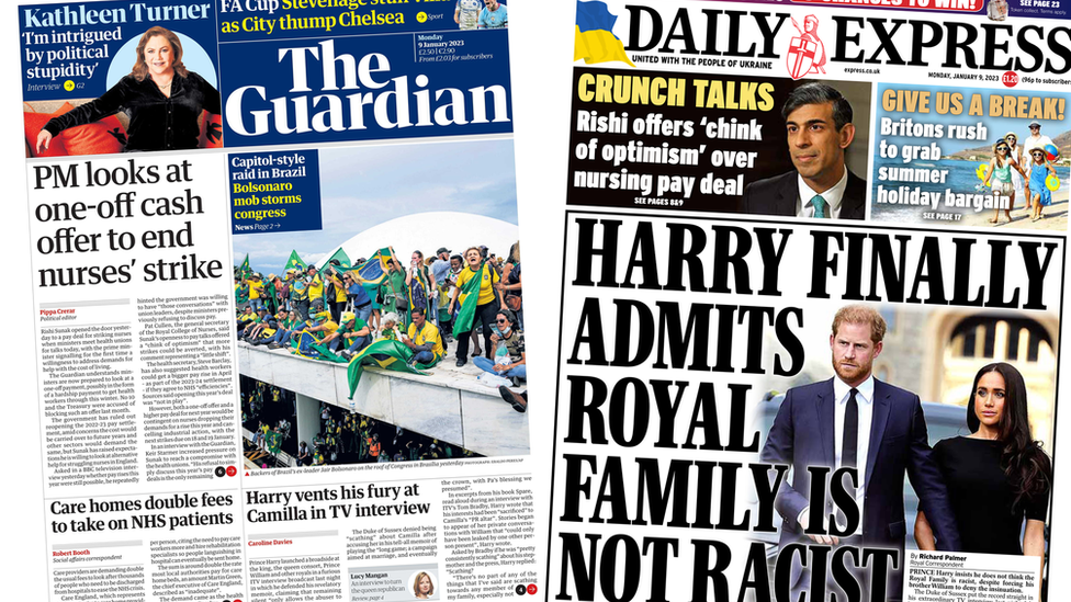 Newspaper headlines: Harry interview reaction and 'US China fears' - BBC  News