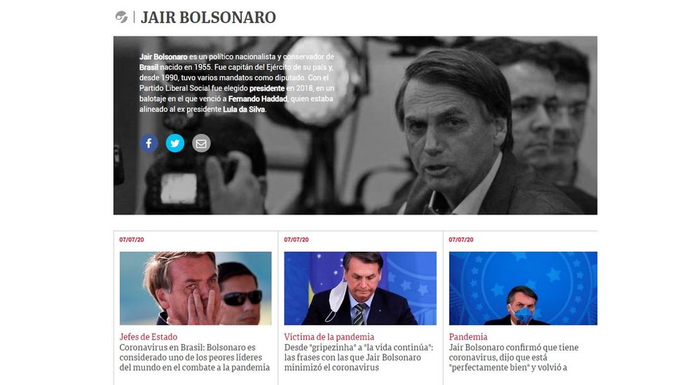 Reportagem do jornal Clarín sobre diagnóstico positivo de Jair Bolsonaro