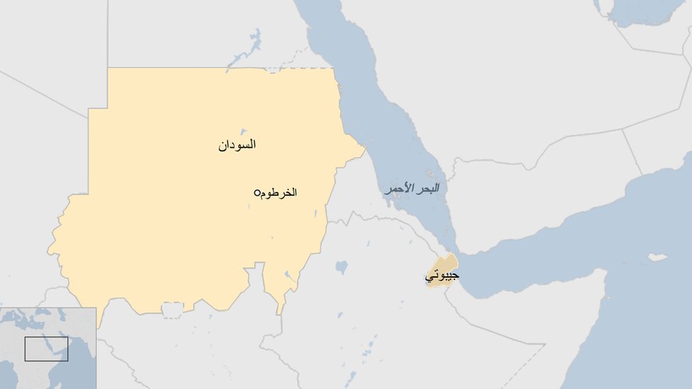 خارطة لدولتي السودان وجيبوتي