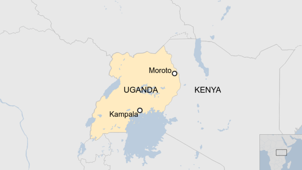 A map showing the location of Moroto in Uganda