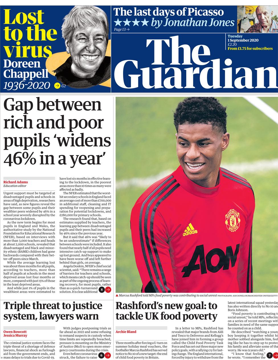 Front page of the Guardian